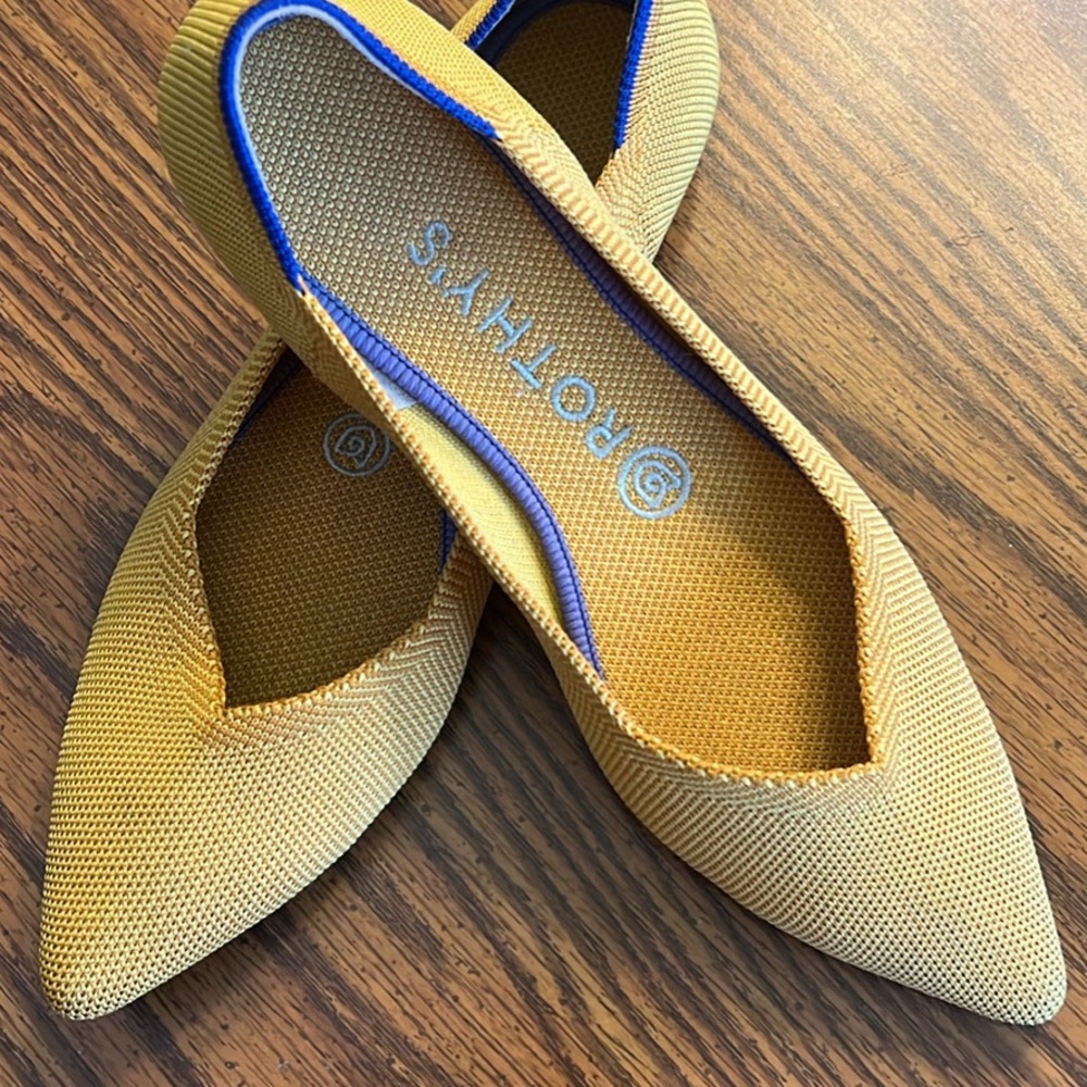 Rothy's The Point Flats Marigold Yellow Knit Pointed Toe Slip-On Size 8